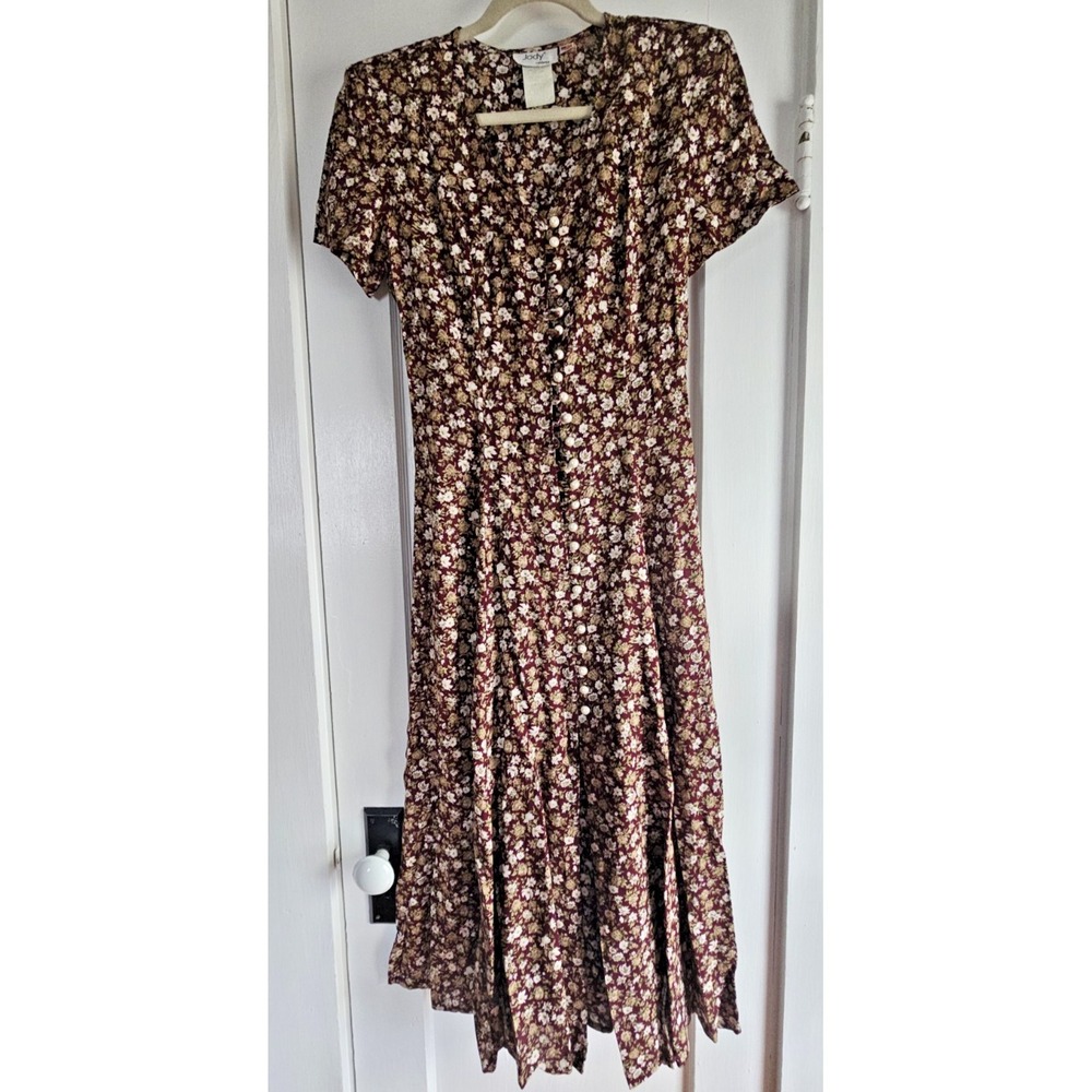 Vtg Jody California‎ floral cottagecore pearl buttoned dress USA made woman XS/S